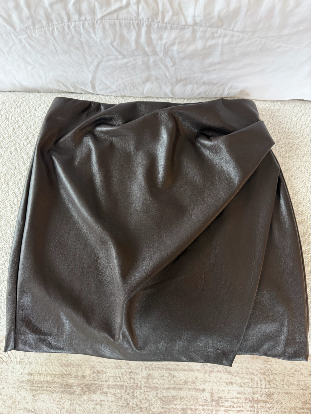 Aritzia Dark Brown Vegan Leather Draped Mini Skirt